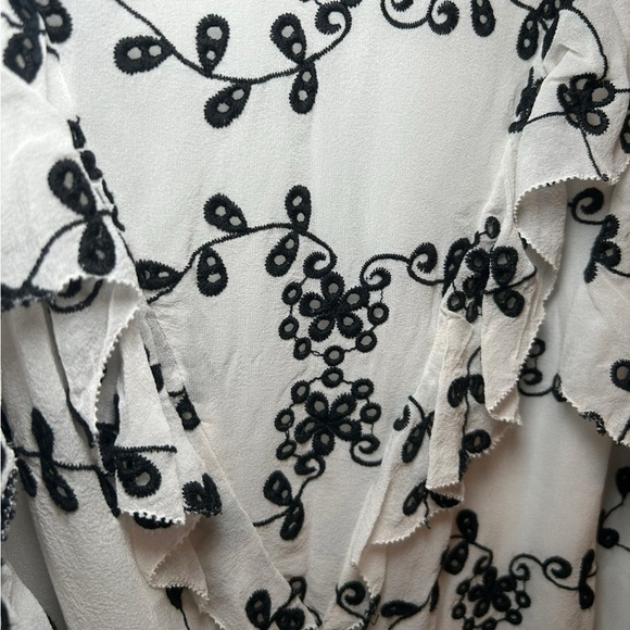 JOIE Carlyton Floral-Eyelet Cold-Shoulder Silk Top- Size Small - Picture 6 of 8